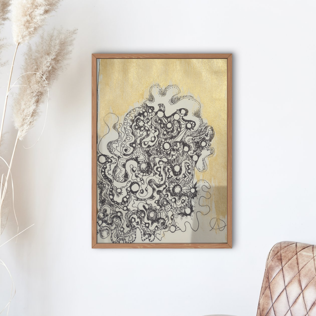 Soul Print — winding cellular forms across a gold leaf ground