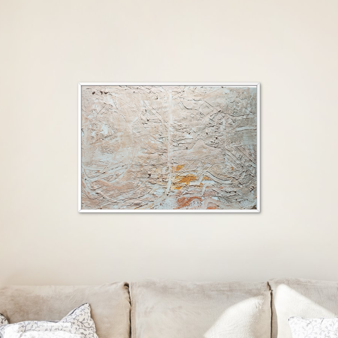 Minereality II framed above a linen sofa