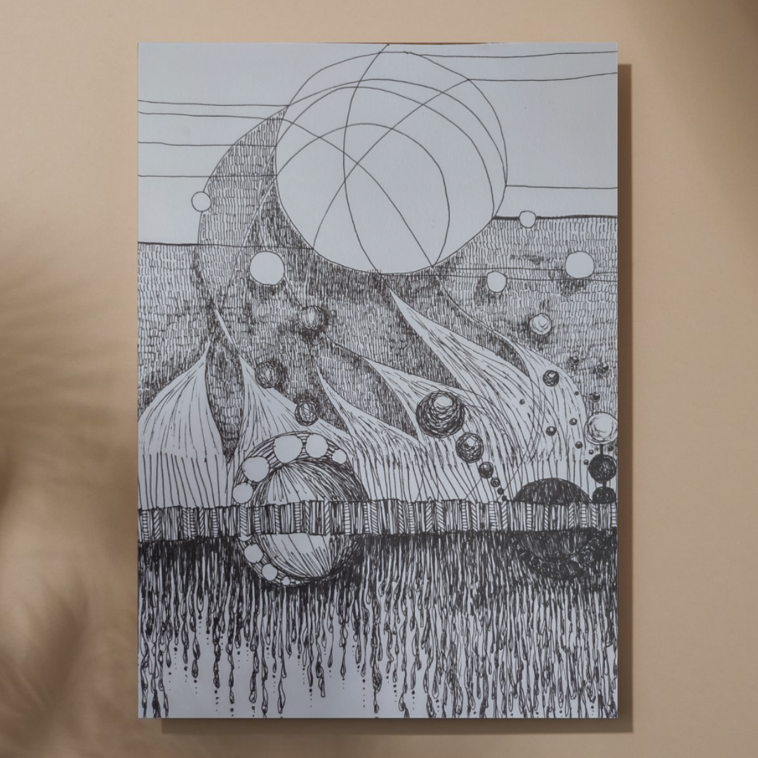 Soul Print — spheres and orbs above a dripping horizon line