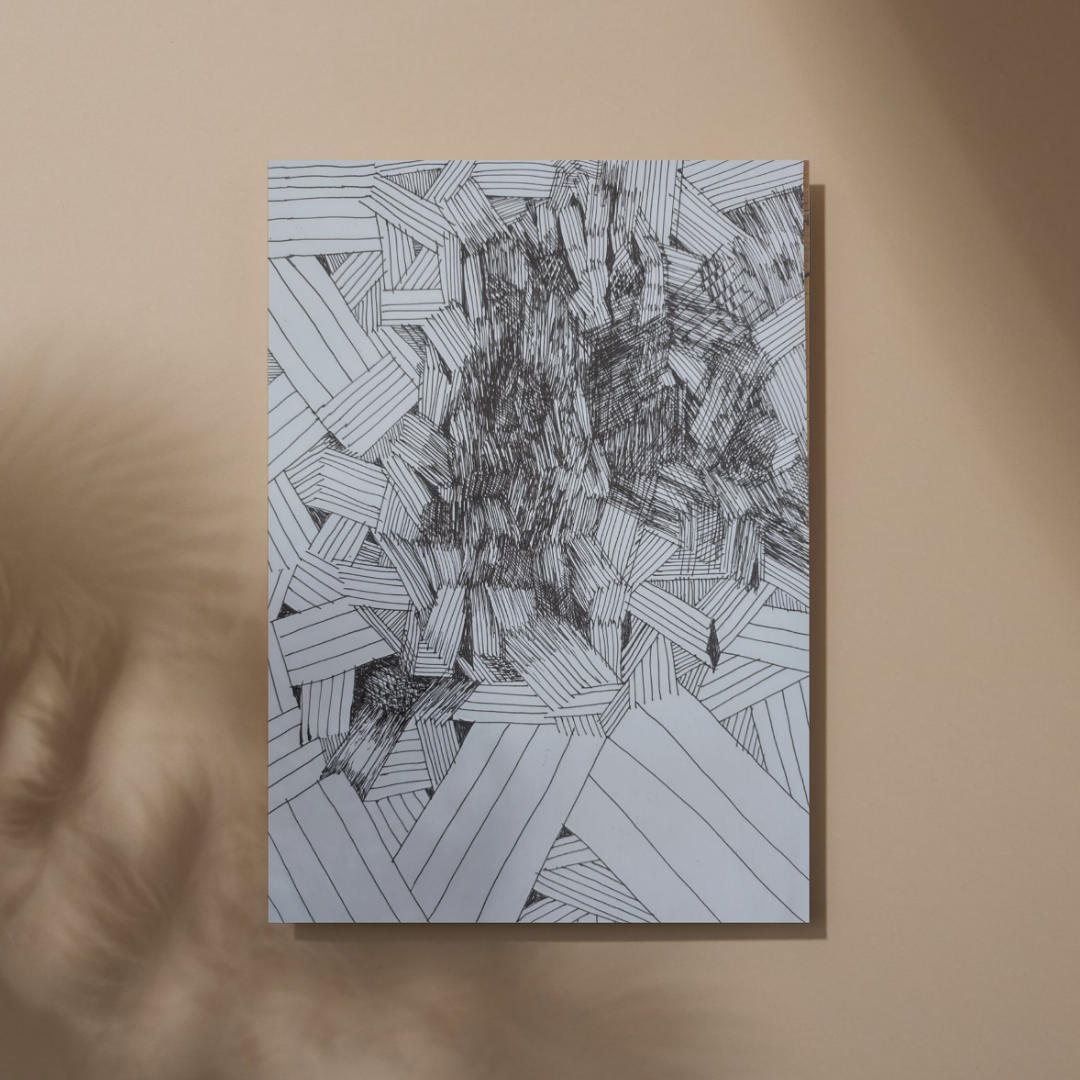 Soul Print — woven ribbons of hatched line radiating from a shadowed core